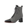 Fashion 2025 Microfiber Women Boots HOT SALES Autumn Shoes for Women Winter Handmade Boots Square Toe Chunky Heel Shoes Zapatos Mujer