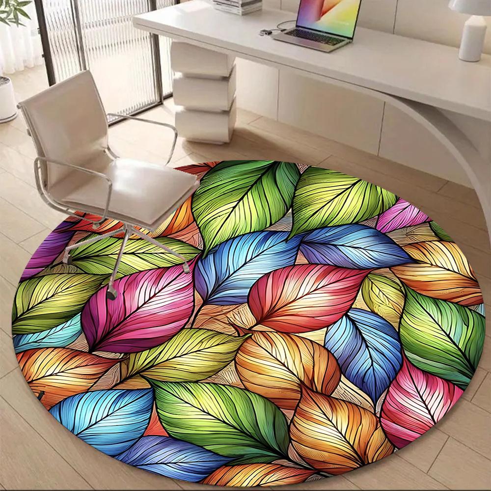 1pc Autumn Leaves Office Round Area Rug, Indoor Mat Suitable ForOffice, Under Office Chairs Bedroom Living Room Home Decor, Room Decot114