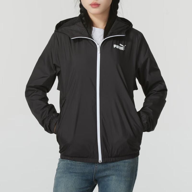 Puma Logo Comfortable Windproof Hooded Breathable Running Jacket Women Jackets Black 672909-52