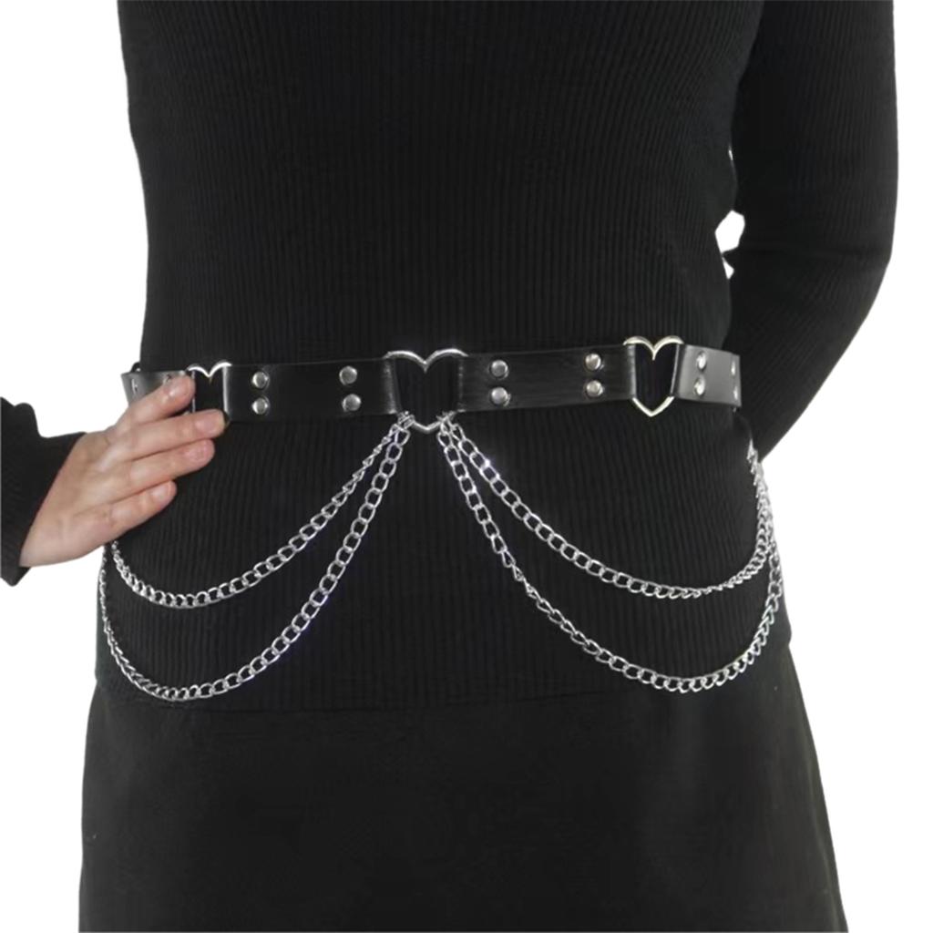 Y2K Punk Body Chain for Dress Stage Dancing for Women Girls Studded Belt Hot Girl Belt Studded Heart
