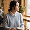 White Chiffon Detachable Collar Rhinestone False Collar Elegant Fake Collar  Women