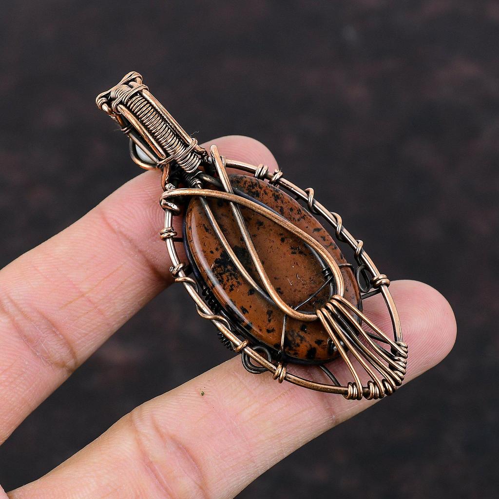 Pandantiv Ochiul Răului Obsidian Mahon Pandantiv Înfășurat cu Sârmă de Cupru Pandantiv Piatra Lunii Bijuterii Înfășurate cu Sârmă de Cupru Pandantiv Piatră Prețioasă Pandantiv Făcut Manual