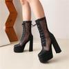 Women's High-heeled Short Boots Sexy European and American Style Waterproof Platform Thick-heeled Large-size Net Boots