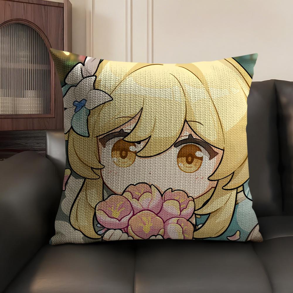 Lumine Cute Cute Genshin Impact Cushion Cover Natural Linen Organic Fabric DoubleSided Printing Sofa Home Decor Pillow Case