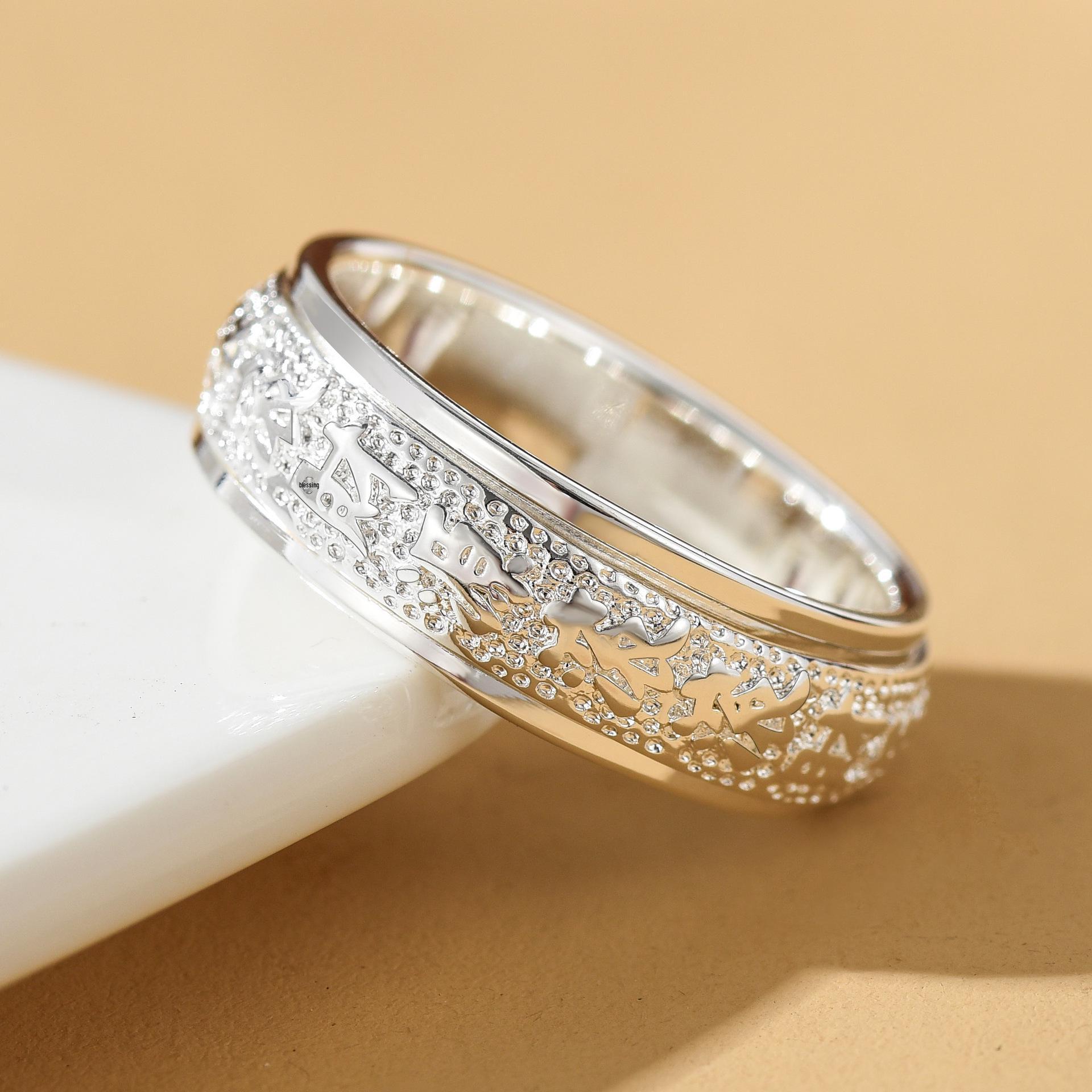 Men s Trendy Rotatable Thai Silver Ring - Unique Design, Index Finger Style Size 24 (Circumference ~64MM)