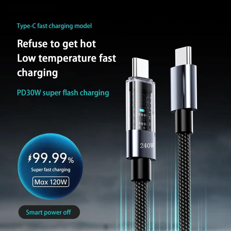 240W Nylon Cable USB Type C Super Fast Charging Cable For Samsung Xiaomi Huawei Honor LED Digital Display Fast Charger Data Cord