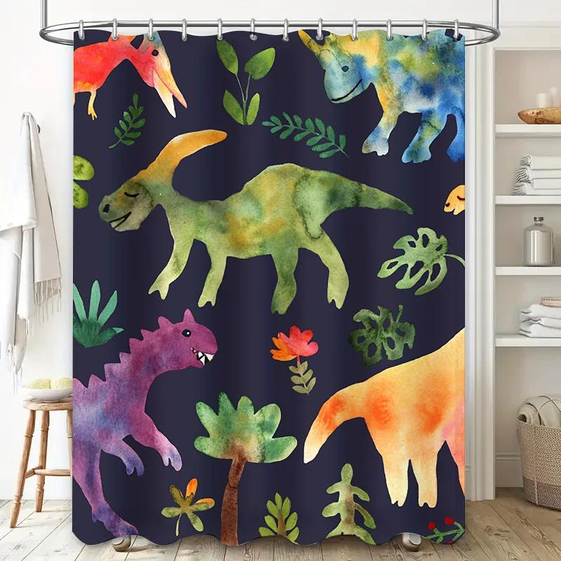 Vibrant Dinosaur Shower Curtain Waterproof Fabric Design for Bathroom Decorations 71x72 inches