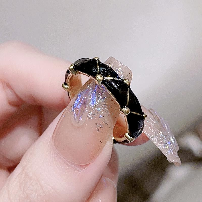 Maillard Gold Irregular Zircon Drop Glaze Ring Light Luxury Niche Design Ring Temperament Index Finger Ring