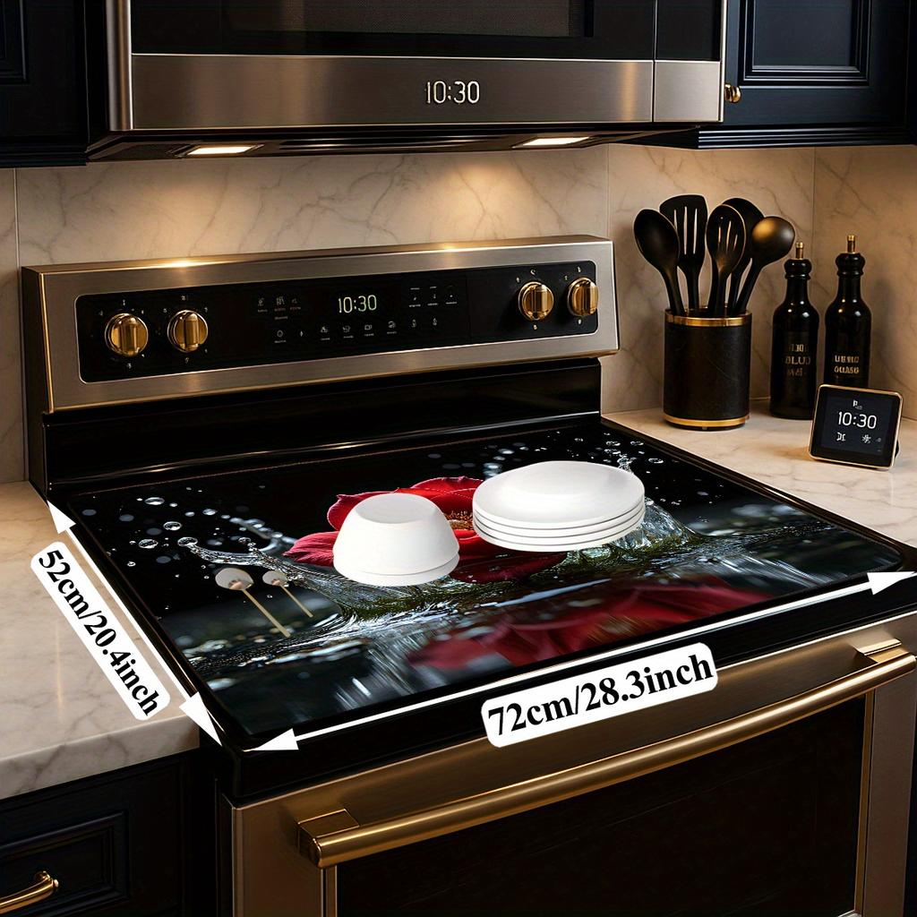 1Pcs Rubber Drying Mat With red flower Print For Coffee Shop Restaurant Kitchen Carpet Tableware Durable Diatom Mud Table Mat Pet Mat Coffeeware