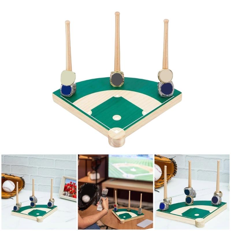 Space Saving Baseball Rings Stand Wood Baseball Rings Stand with Artistic Stadium Designs for Sports Enthusiasts