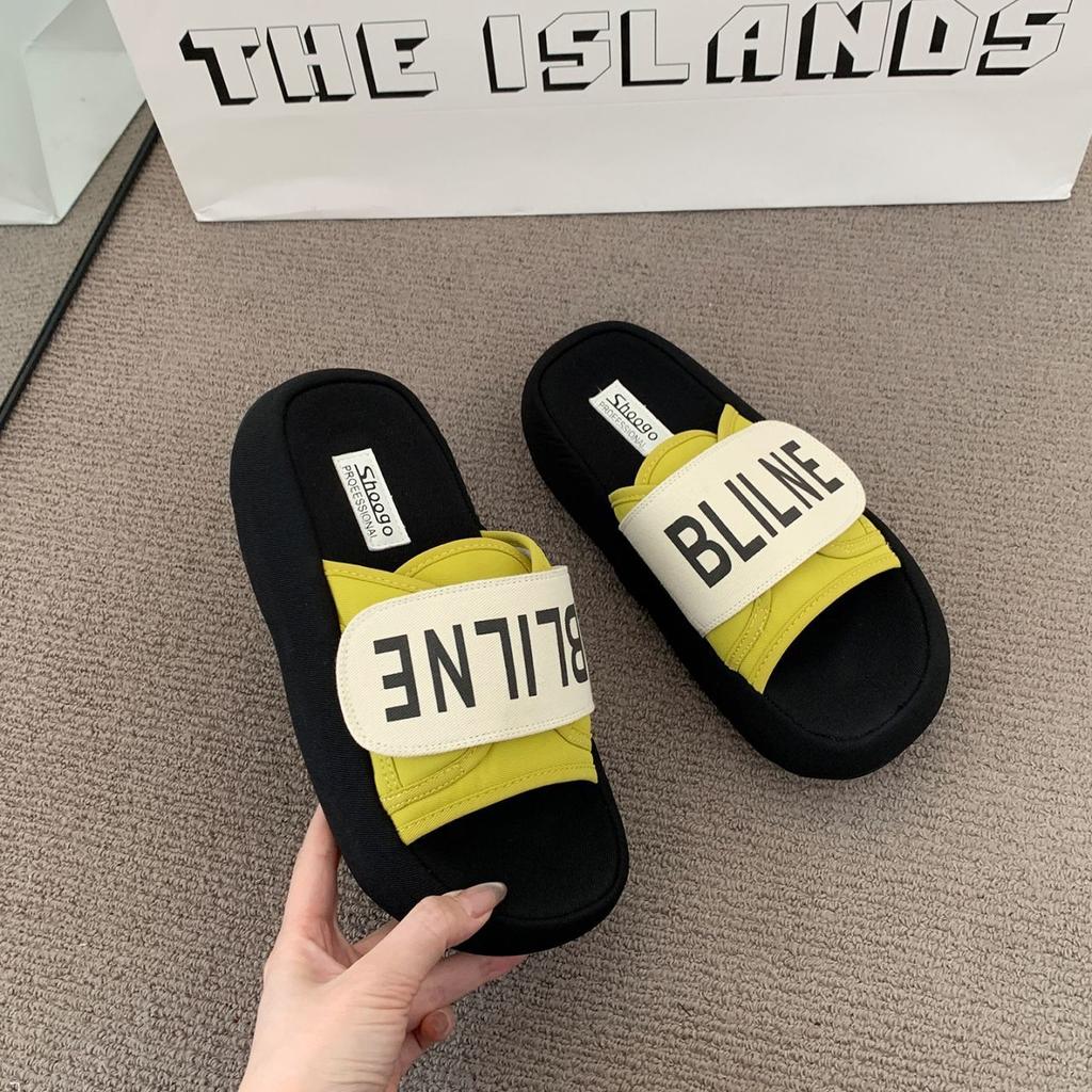 Fashion Velcro Muffin Thick Bottom One-word Drag Wear Versatile Height-increasing Sandals 2025 New Internet Celebrity Slippers Female Summer
