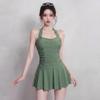 Women's Retro Slimming One-Piece Swimsuit with Chest Pads - Conservative Resort-Style Fashion