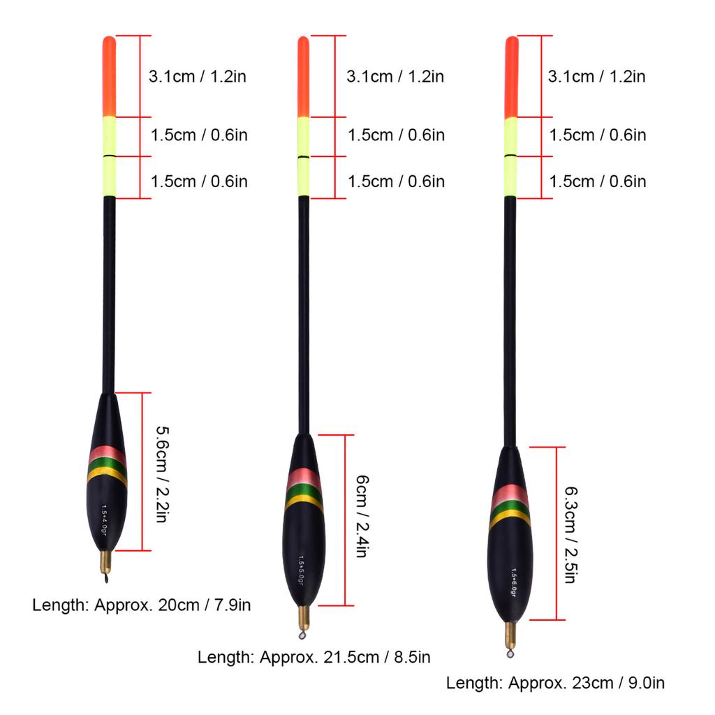 3Pcs 1.5+6g 1.5+5g 1.5+4g Durable Wooden Fishing Floats Set Bobbers Tackle Accessory