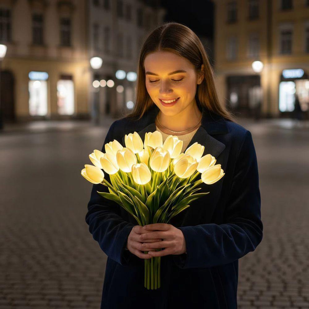 5pcs/15pcs Warm Light LED Artificial Flowers Real Touch Tulip Lamp Tulip Night Light Photo Prop