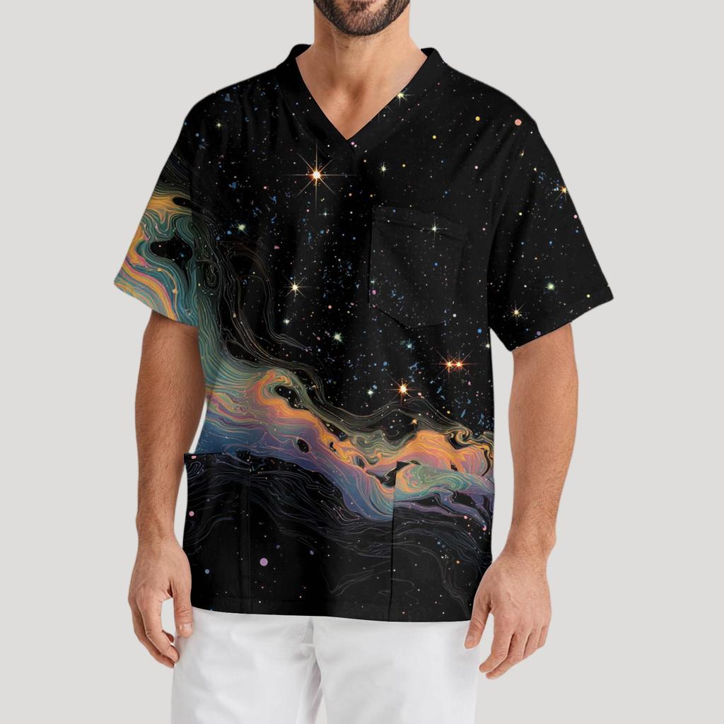 Pánská pracovní halenka s krátkým rukávem a výstřihem do V na hrudi