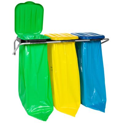 Support mural pour tri sélectif, 3 couleurs, sacs 120L