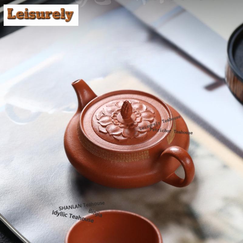 170ml Antique Yixing Purple Clay Teapots Handmade Gold Drawing Pot Raw Ore Zhu Mud Tea Soaking Kettle Chinese Zisha Tea Set Gift