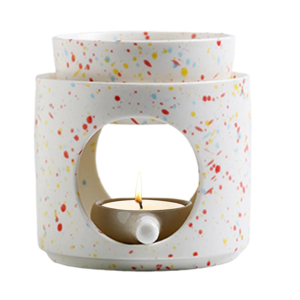 Elegant Colored Dots Ceramics Essential Oil Burners with Removable Bowl and Tealight Holder Spoon for Aromatherapies