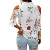 Summer New Women's Top Floral Print Off-Shoulder Lace Patchwork Long Sleeve T-Shirt for Women