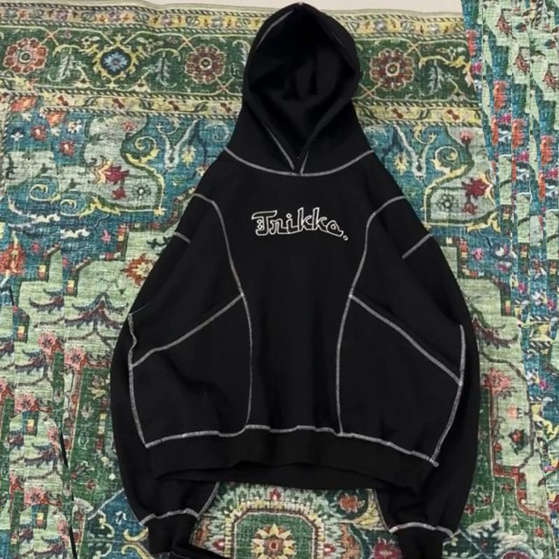 European and American letter embroidery autumn and winter outer seam street hip-hop hooded men s and women s pullovers S чёрный 1819₽
