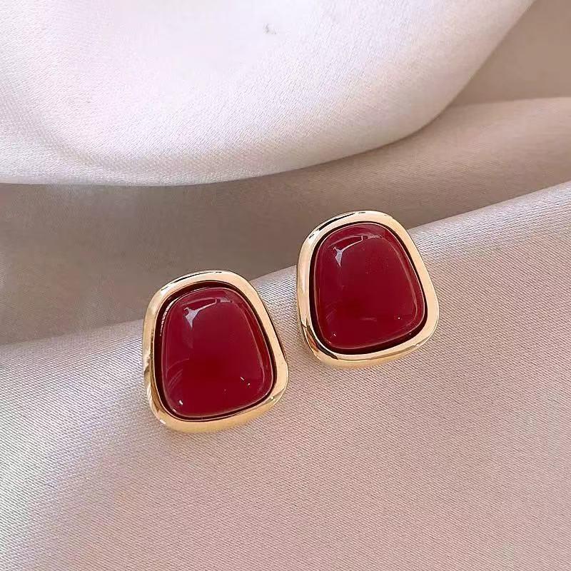 Elegant Angora Red Heart Earrings: Real Gold Electroplated with Diamonds - Perfect for Festive Occasions