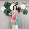 Printed Dress, Loose Standing Neck, Short Sleeved, Stylish and Pleated, New Summer Mid Length Skirt