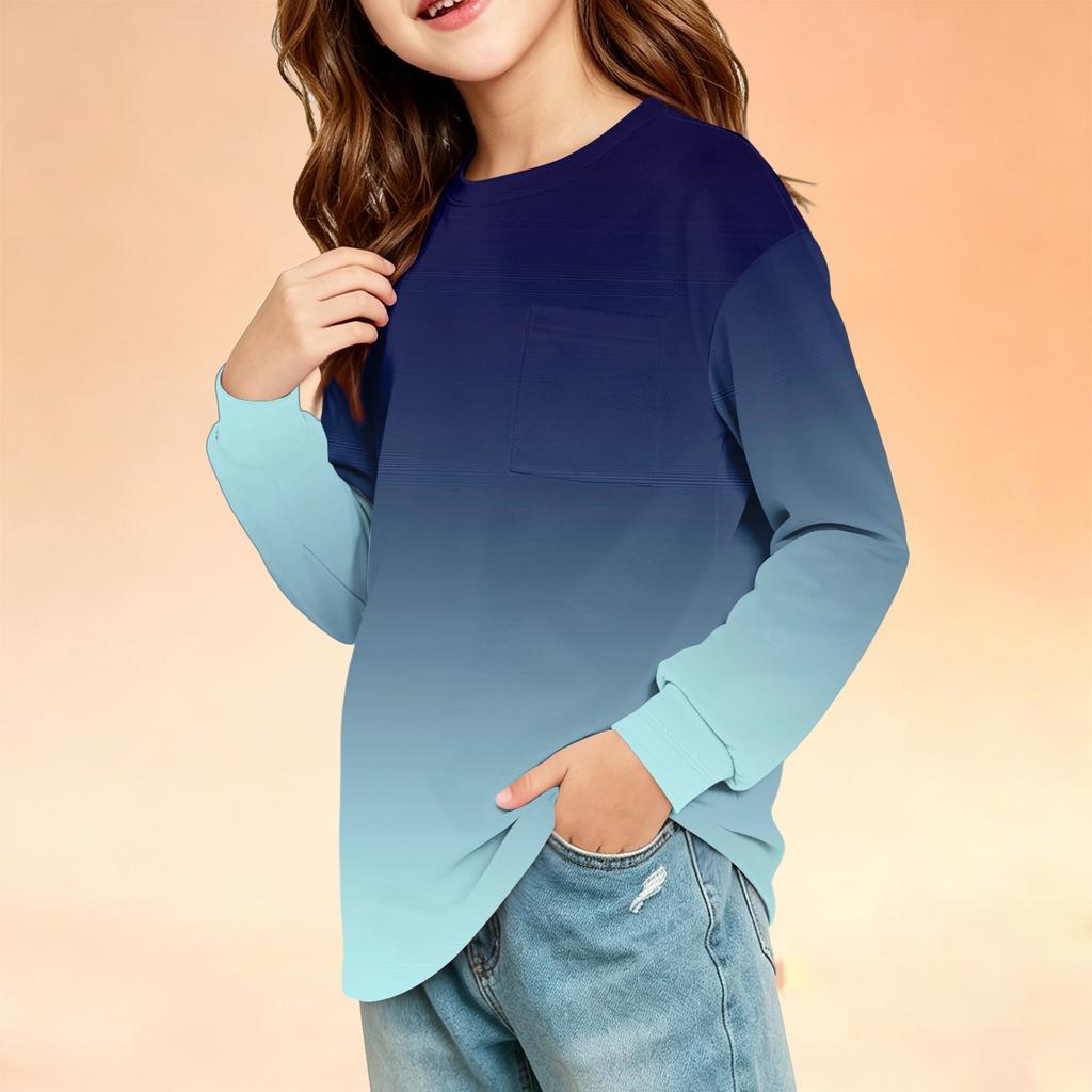 Kids Fashion Crewneck Long Sleeve Top with Print and Pocket
