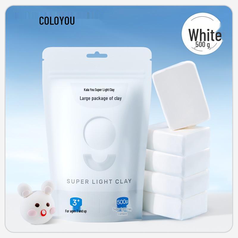 500g Eco-friendly Non-toxic Air Dry Clay for Kids - Ultra-light, Non-stick, Multicolor DIY Sculpture Material белый
