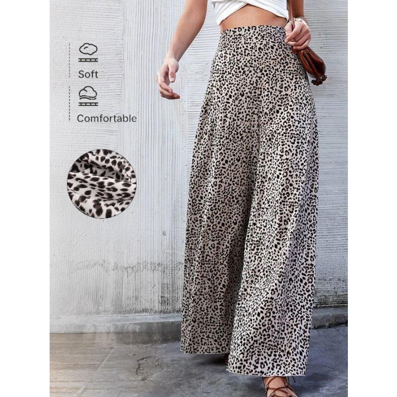 

Женские брюки свободного кроя с высокой талией и широкими штанинами с леопардовым принтом на весну и лето XL серый
