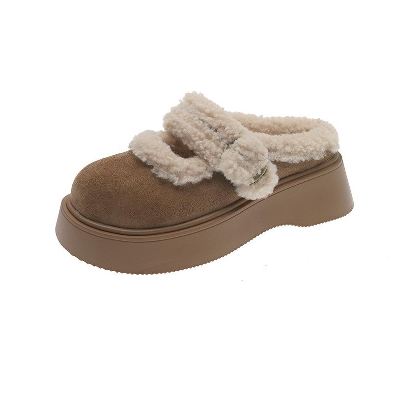 Small man keeps warm Mary Jane super thick-soled fluffy shoes for women's autumn and winter wear 2025 new velvet thickened cotton shoes