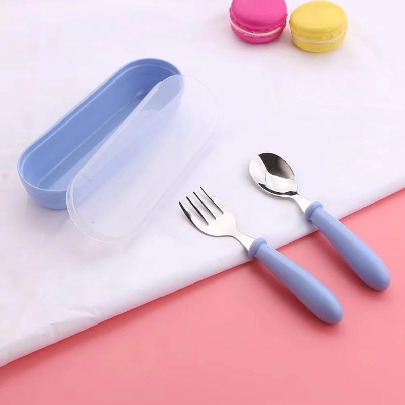 Stainless Steel Baby Gadgets Tableware Set Cartoon Toddler Dinnerware Cutlery Utensil Infant Food Feeding Spoon Fork