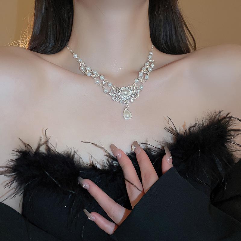 Barock Faux-Perlen Strass Floral Tropfenförmige Halskette - Französischer Hofstil Luxus für Frauen