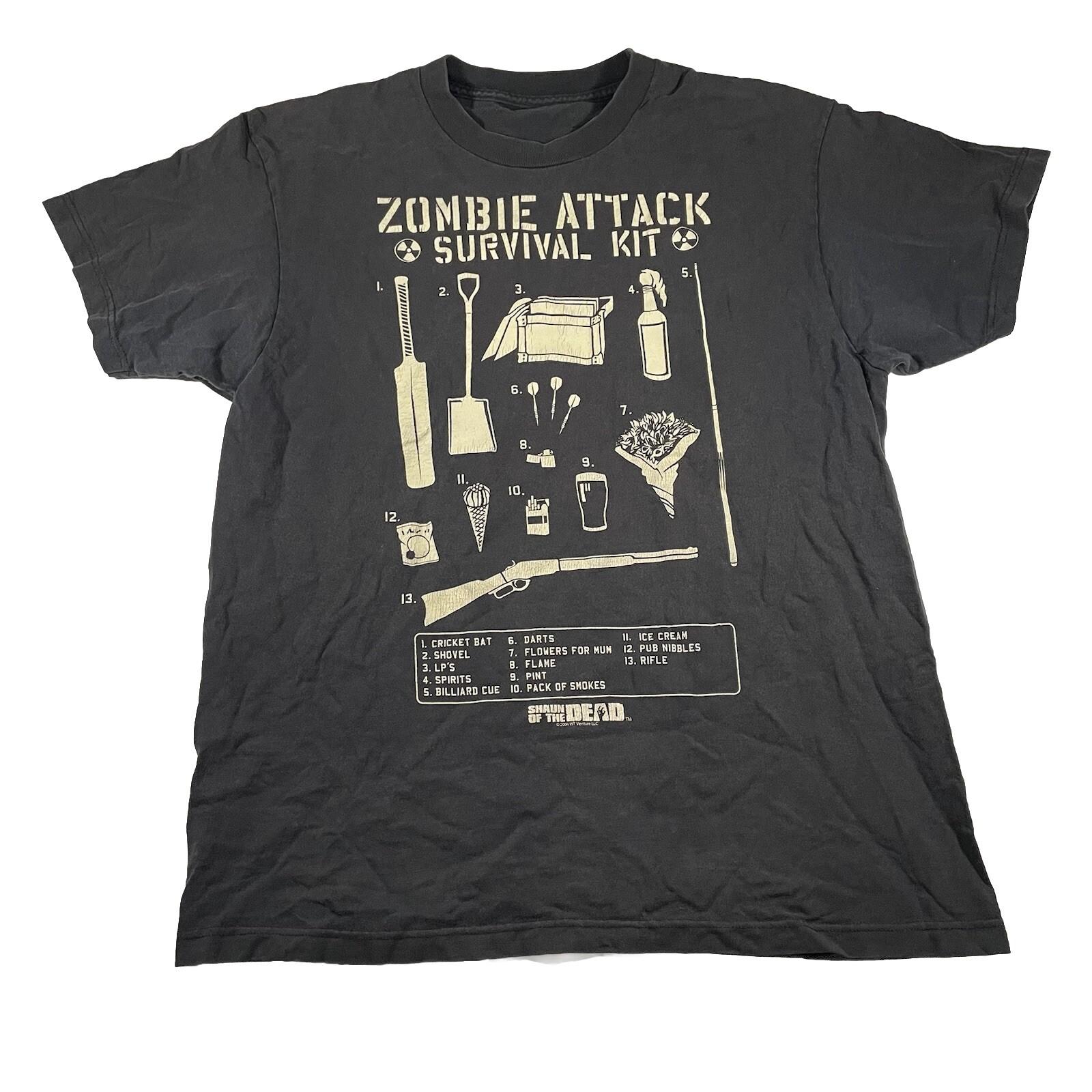Vtg Y2K Shaun Of The Dead Fits M L 2004 Movie Zombie Attack Survival Kit Unisex T-Shirt M