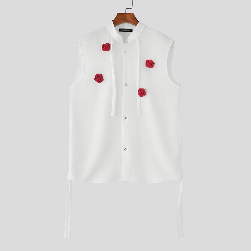 

INCERUN Summer Men Sleeveless Flowers Patchwork Buttons Tassel Casual Tank Tops M белый