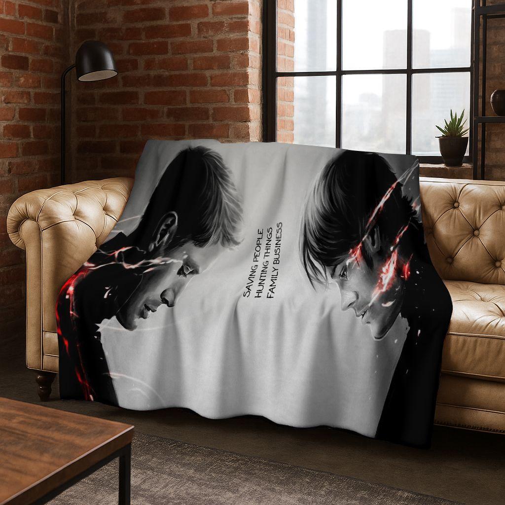 SPN Supernatural Dean Sam Winchester Castiel Flannel Blanket,Cozy Soft Throw Blanket for Home Bedroom Bed Sofa Cover Kids Gift