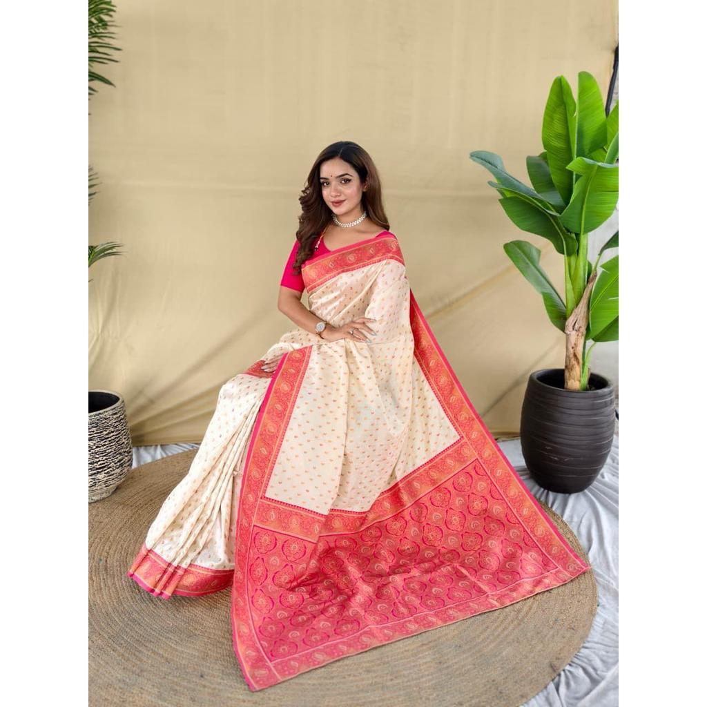 Pure soft paithani silk saree woth beautiful contrast weaving border with allover beautiful weaving and rich weaved pallu