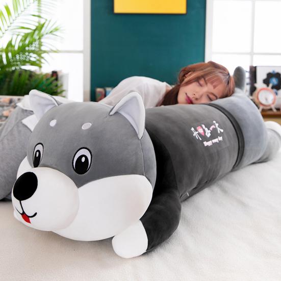 Cute Husky Plush Pillow with Sweet Messages Soft Stuffed Animal Huggable Floppy Dog Doll Emotional Support Gift