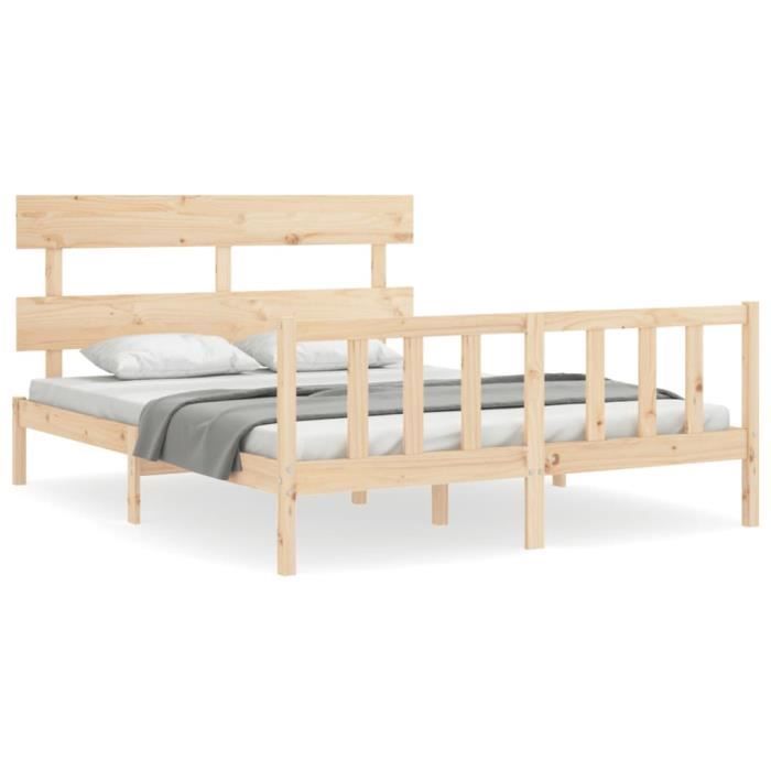 VidaXL Cadre de lit avec tête de lit King Size bois massif 3193276