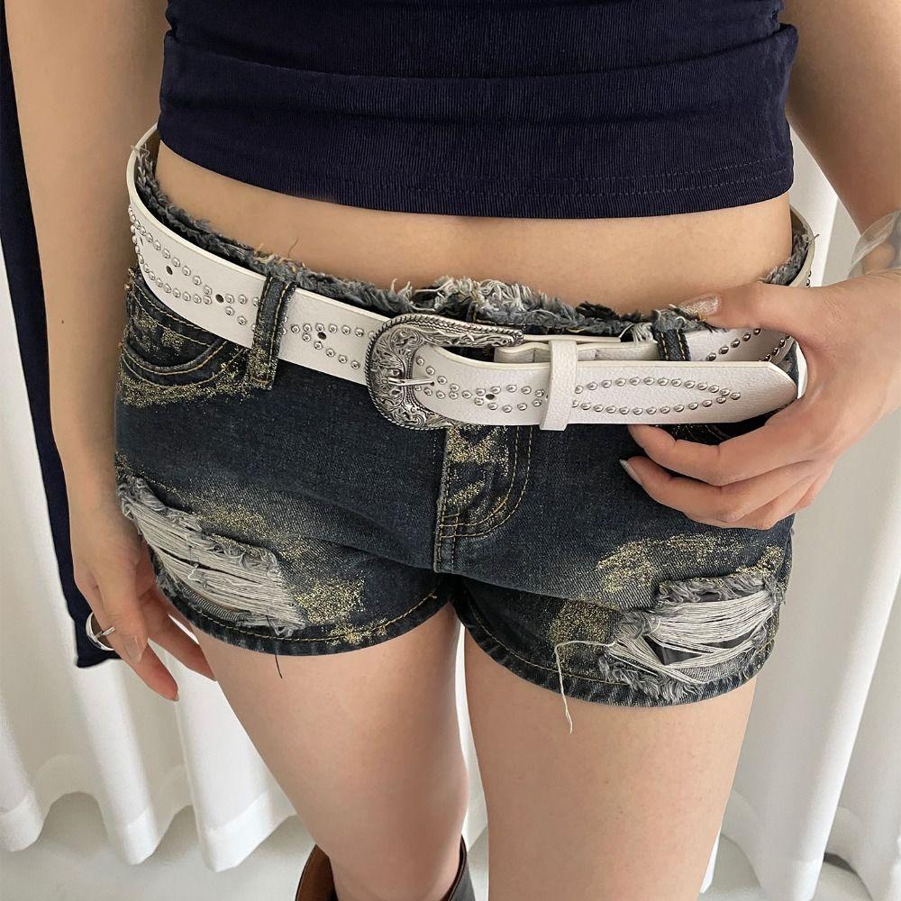 

Ethnic Style Women s Belt Rhinestone Dress Jeans Belt Retro Rivet Waist Belt Spicy Girls червоний