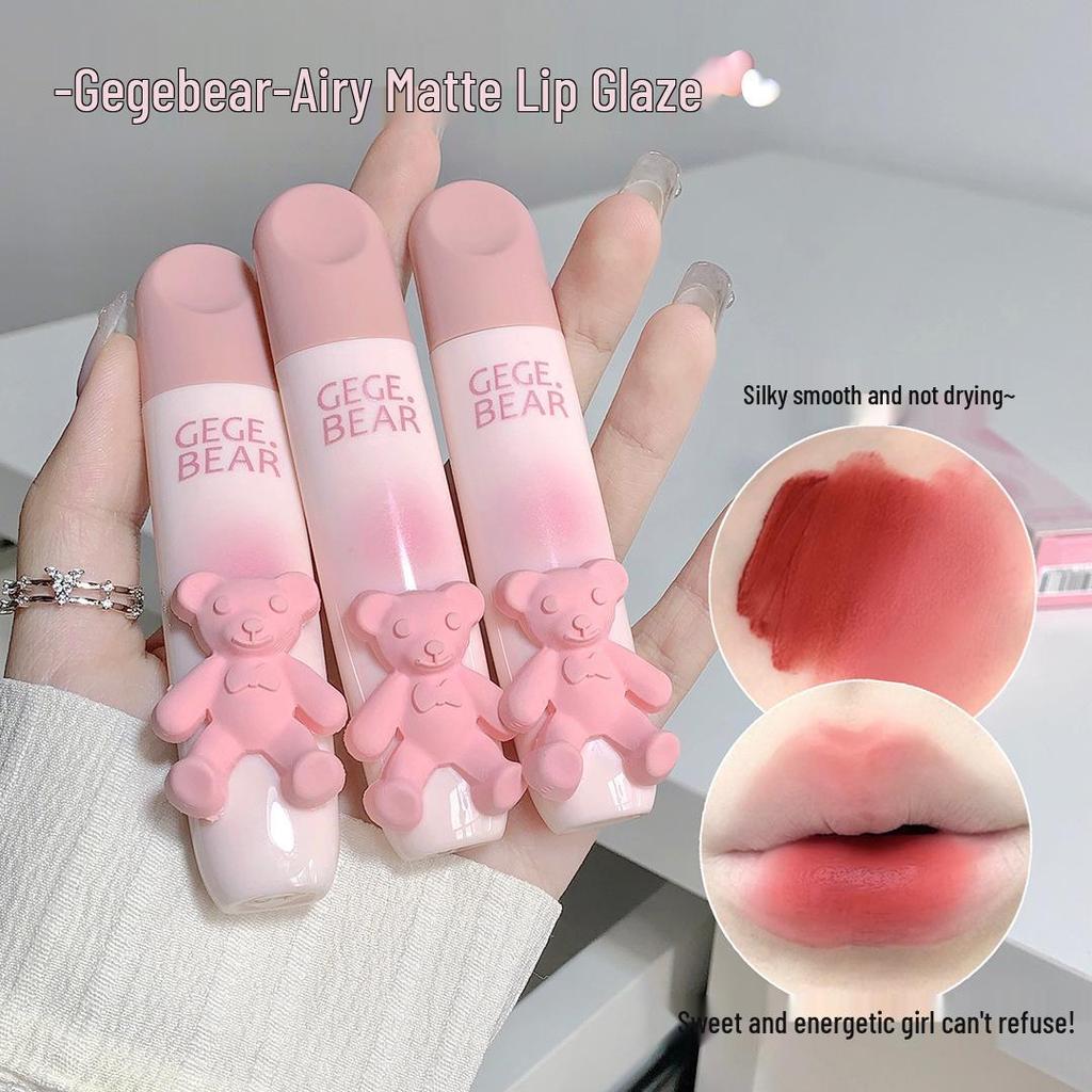 Gogo Bear Matte Lip Glaze – Soft Mist, Tender Color, No Makeup Look, Perfect for Student Parties