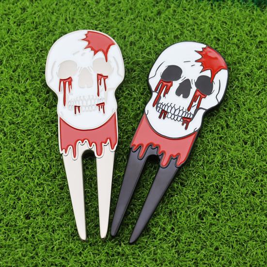 Skull Golf Divot Repair Tool Zinc Alloy Magnetic Ball Marker Holder Metal Green Fork Tool Golf Accessories Men Women Golfer Enthusiasts Gift