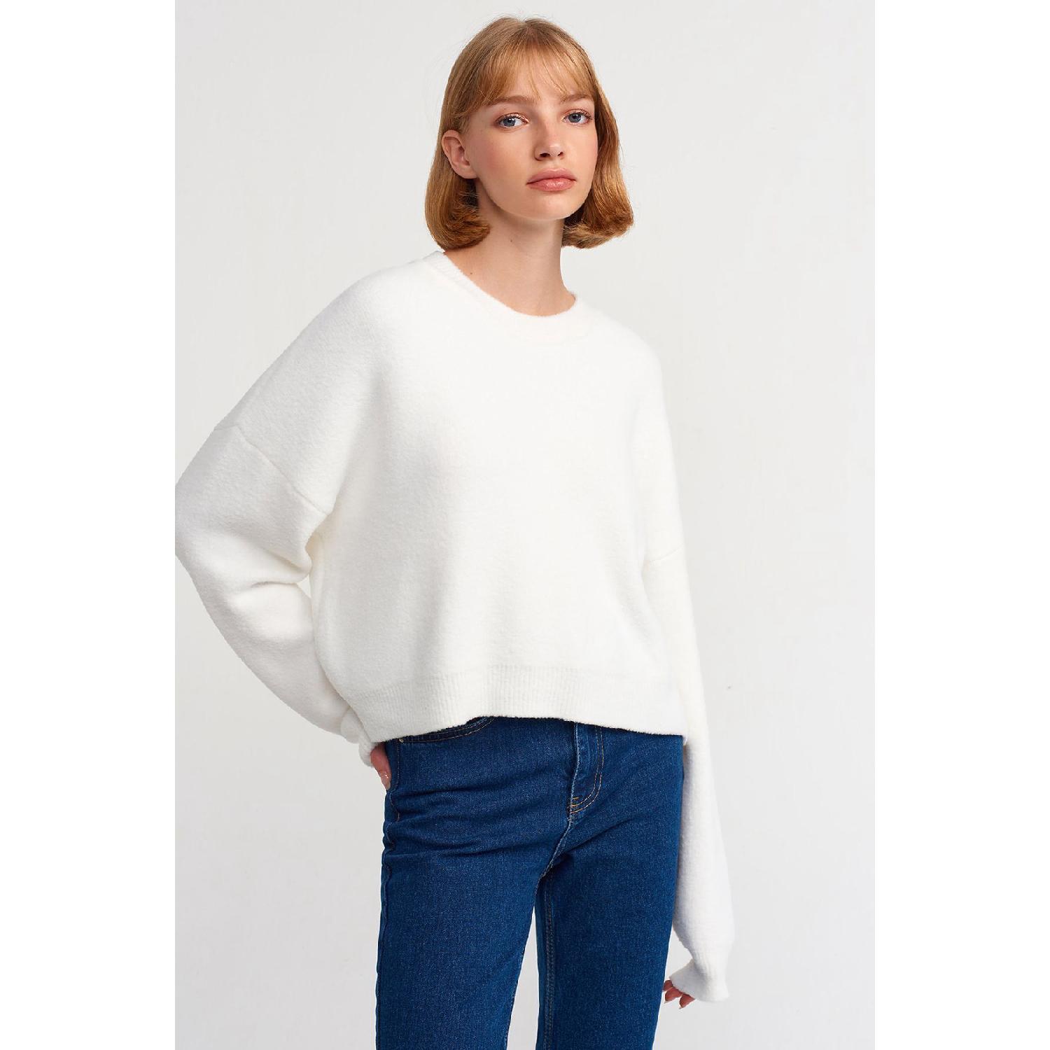 

10276 Crew Neck Sweater-ecru Standart сіро блакитний колір
