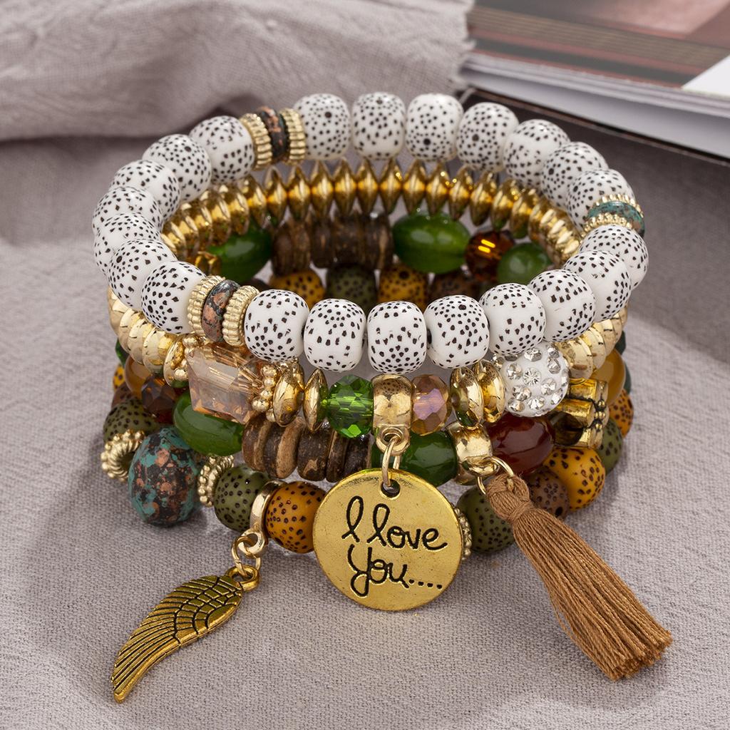 Bohemian Multi-Layer Bracelet Crystal Peach Heart Beaded Women'S Hand Retro Jewelry