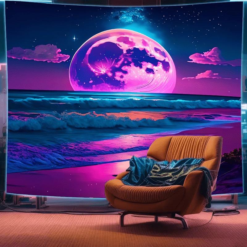 Ultraviolet cosmic vortex luminous tapestry, indoor mood to create atmosphere, psychedelic luminous art, bedroom decoration