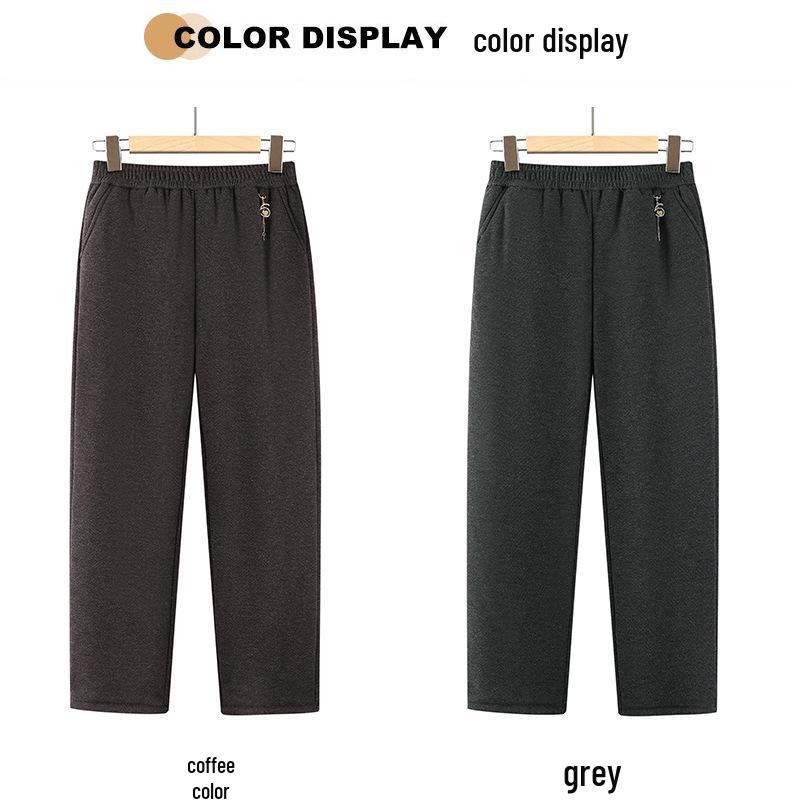 Women's Warm Plush-Lined High-Waisted Winter Pants - Casual, Loose Fit for Middle-Aged & Elderly