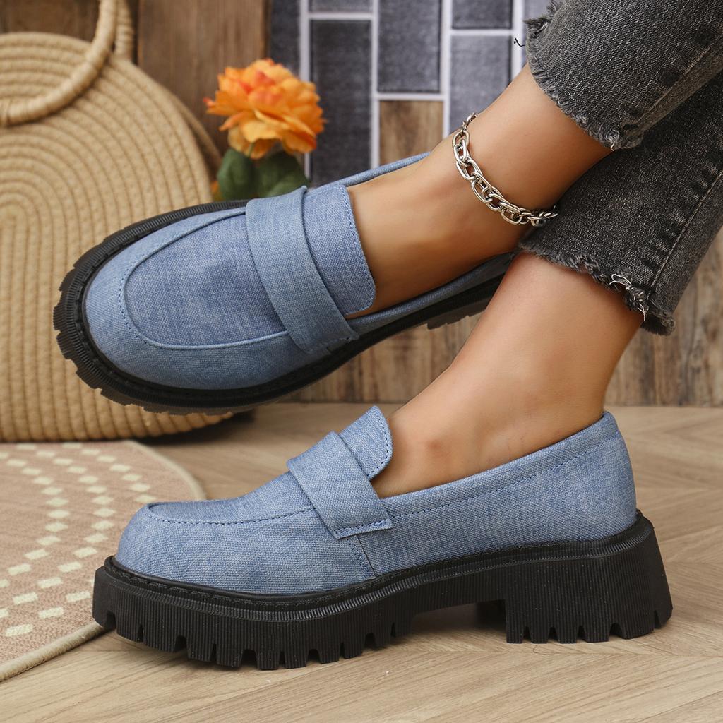 Retro Plateau Damen neue kleine Lederschuhe runder Kopf dicker Absatz Einzelne Schuhe große Größe Damenschuhe