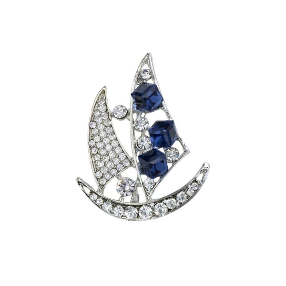 Zinc Zinc Alloy Suit Collar Pin Boat Badge Men Brooch Delicate Rhinestone Sailboat Brooch  Ceremony Banquet