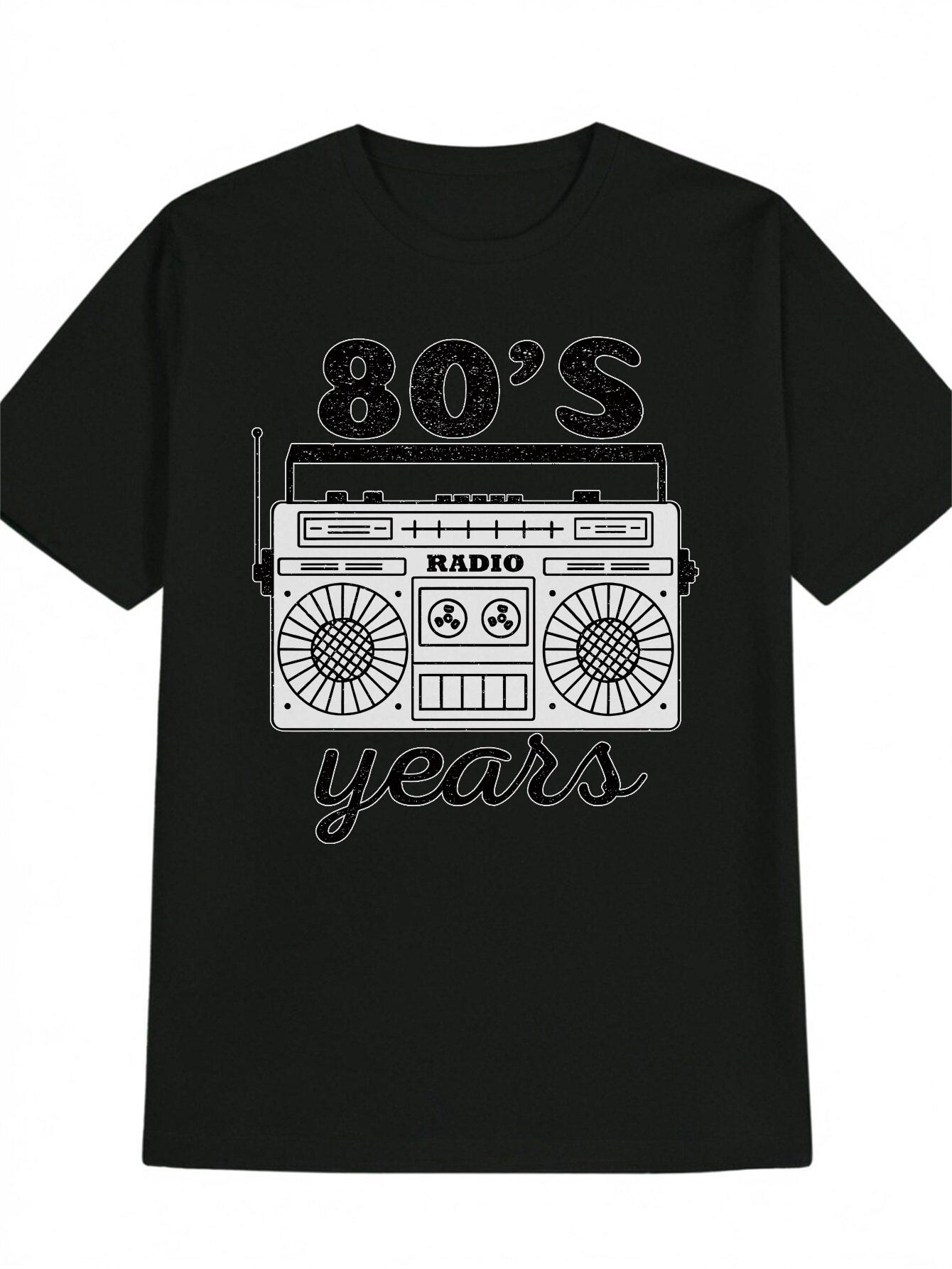 Retro 80s Radio Graphic T-shirt - Casual Crew Neck XXXL