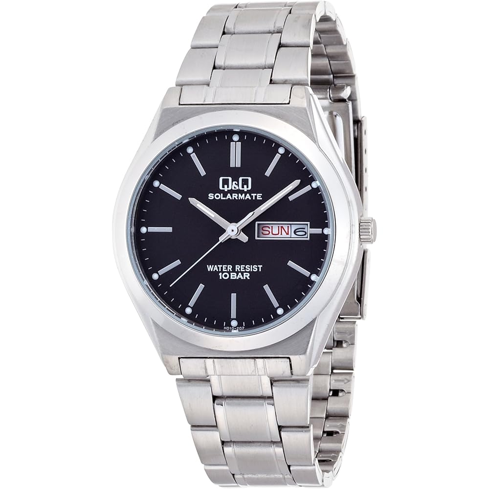 Citizen Q&Q Analog Solar Waterproof Watch Men s Black Metal Band Date Day Display