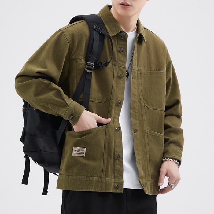 

Японская ретро-куртка-рубашка, мужская свободная куртка большого размера, повседневная, универсальная, модная, брендовая 4XL армия зеленый